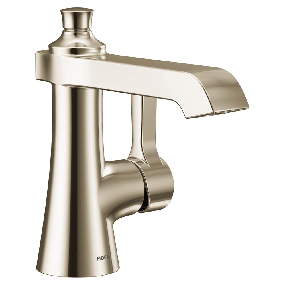 Moen - Flara One-Handle Single Hole Bathroom Faucet with Drain Assembly, Polished Nickel - Polished Nickel