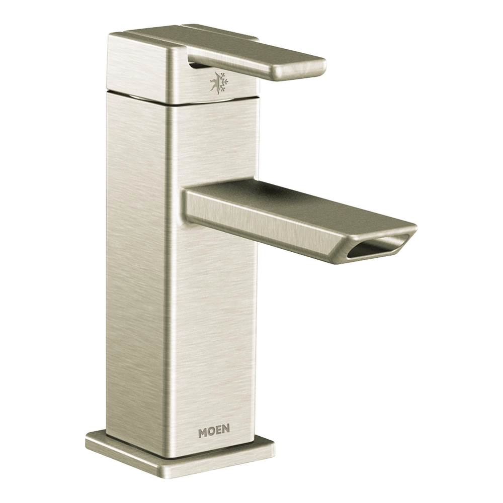 Moen - 90 Degree One-Handle Modern Bathroom Faucet with Drain Assembly, Brushed Nickel - Brushed Nickel