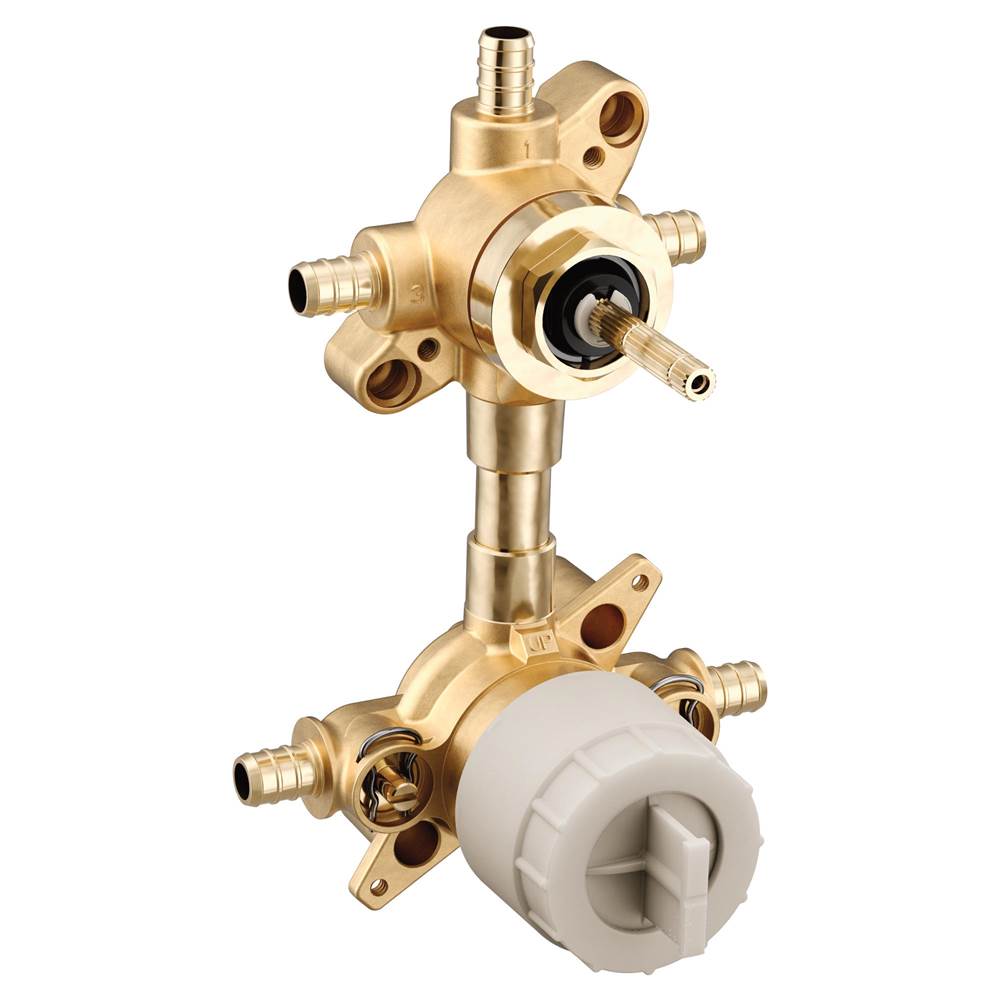 Moen - M-CORE 3-Series Mixing Valve with 3 or 6 Function Integrated Transfer Valve with Crimp Ring PEX Connections and Stops - Unfinished