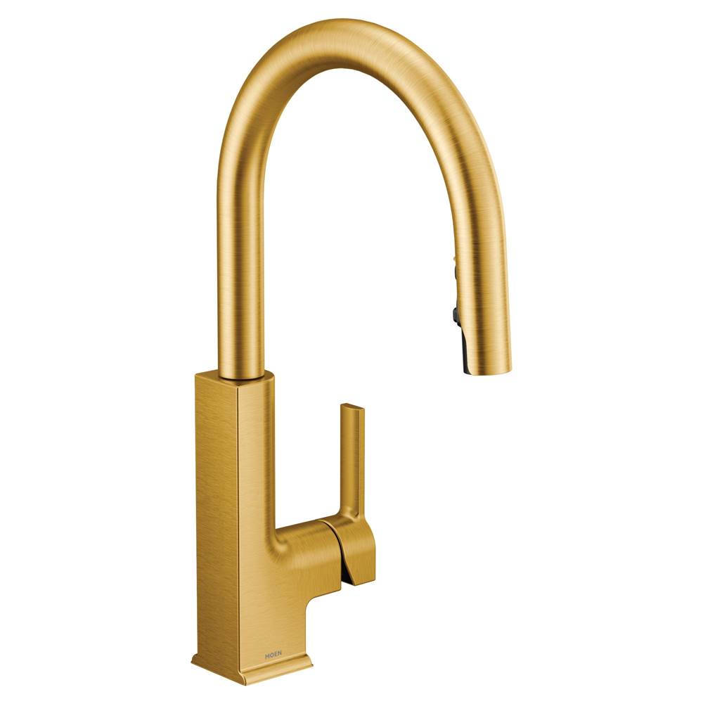 Moen - STO One-Handle High Arc Pulldown Modern Kitchen Faucet with Power Clean, Brushed Gold - Brushed Gold