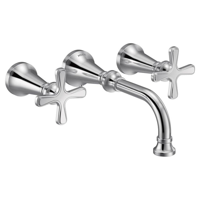 Moen - Colinet Traditional Cross Handle Wall Mount Bathroom Faucet Trim, Valve Required, in Chrome - Chrome