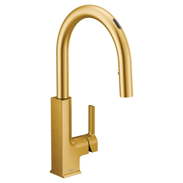 Moen - STo Smart Faucet Touchless Pull Down Sprayer Kitchen Faucet with Voice Control and Power Boost, Brushed Gold - Brushed Gold