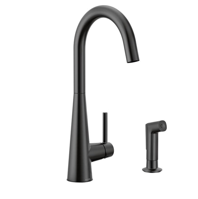 Moen - Sleek Single-Handle Standard Kitchen Faucet with Side Sprayer in Matte Black - Matte Black