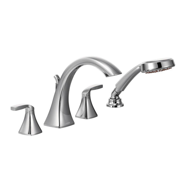 Moen - Voss 2-Handle High-Arc Roman Tub Faucet Trim Kit with Hand Shower in Chrome (Valve Sold Separately) - Chrome