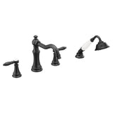 Moen - Weymouth 2-Handle Diverter Deck-Mount Roman Tub Faucet Trim Kit with Handshower in Matte Black (Valve Sold Separately) - Matte Black