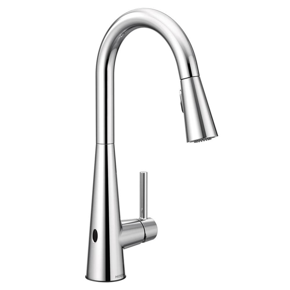 Moen - Sleek Motionsense Wave Sensor Touchless One-Handle High Arc Pulldown Modern Kitchen Faucet Featuring Power Clean, Chrome - Chrome