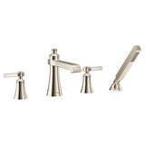 Moen - Flara 2-Handle Deck-Mount Roman Tub Faucet Trim Kit with Handshower in Polished Nickel (Valve Sold Separately) - Polished Nickel