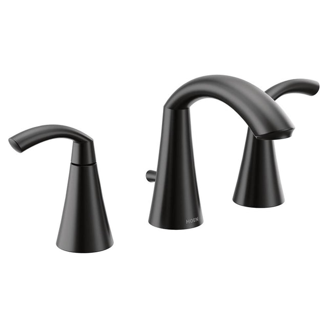 Moen - Glyde Two-Handle 8-Inch Widespread High Arc Modern Bathroom Sink Faucet, Valve Required, Matte Black - Matte Black