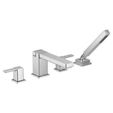 Moen - 90 Degree Two-Handle Deck Mount Roman Tub Faucet Trim Kit, Valve Required, Including Single Function Handshower, Chrome - Chrome