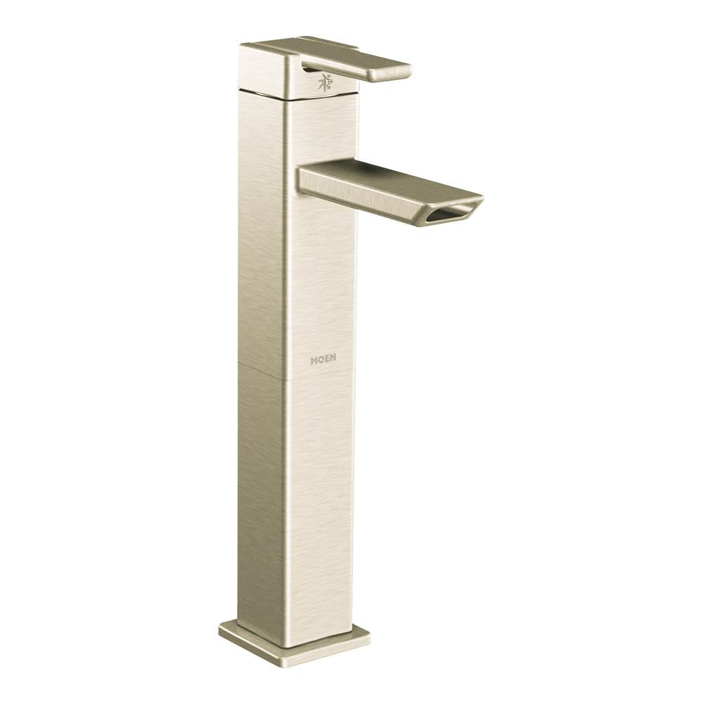 Moen - 90 Degree One-Handle Vessel Sink Modern Bathroom Faucet, Brushed Nickel - Brushed Nickel