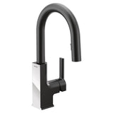 Moen - STO One-Handle High Arc Pulldown Modern Bar Faucet with Power Clean, Matte Black and Chrome - Matte Black, Chrome