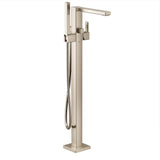 Moen - 90 Degree One-Handle Freestanding Floor Mount Tub Filler with Handshower, Brushed Nickel - Brushed Nickel