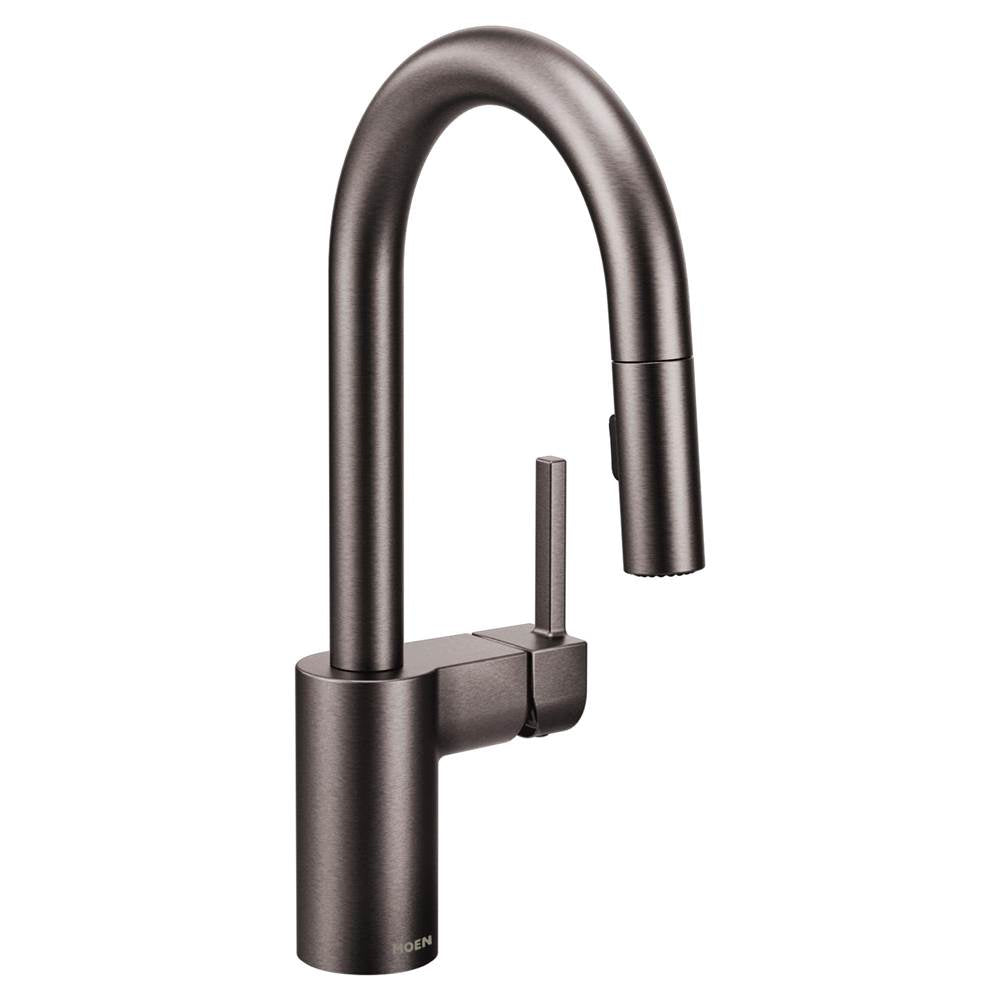 Moen - Align One-Handle Pulldown Modern Bar Faucet with Power Clean featuring Reflex, Black Stainless - Black Stainless
