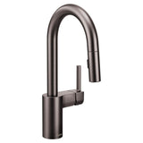 Moen - Align One-Handle Pulldown Modern Bar Faucet with Power Clean featuring Reflex, Black Stainless - Black Stainless