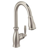 Moen - Brantford Smart Faucet Touchless Pull Down Sprayer Kitchen Faucet with Voice Control and Power Boost, Spot Resist Stainless - Spot Resist Stainless
