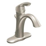 Moen - Eva One-Handle Single Hole Bathroom Sink Faucet with Optional Deckplate and Drain Assembly, Brushed Nickel - Brushed Nickel