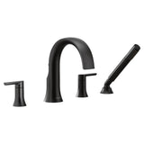 Moen - Doux 2-Handle Deck Mount Roman Tub Faucet Trim Kit with Hand shower in Matte Black (Valve Sold Separately) - Matte Black