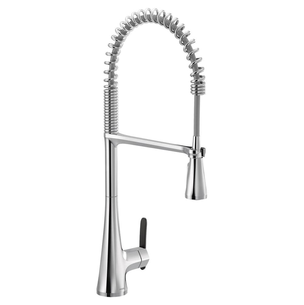 Moen - Sinema Single-Handle Pull-Down Sprayer Kitchen Faucet with Power Clean and Spring Spout in Chrome - Chrome
