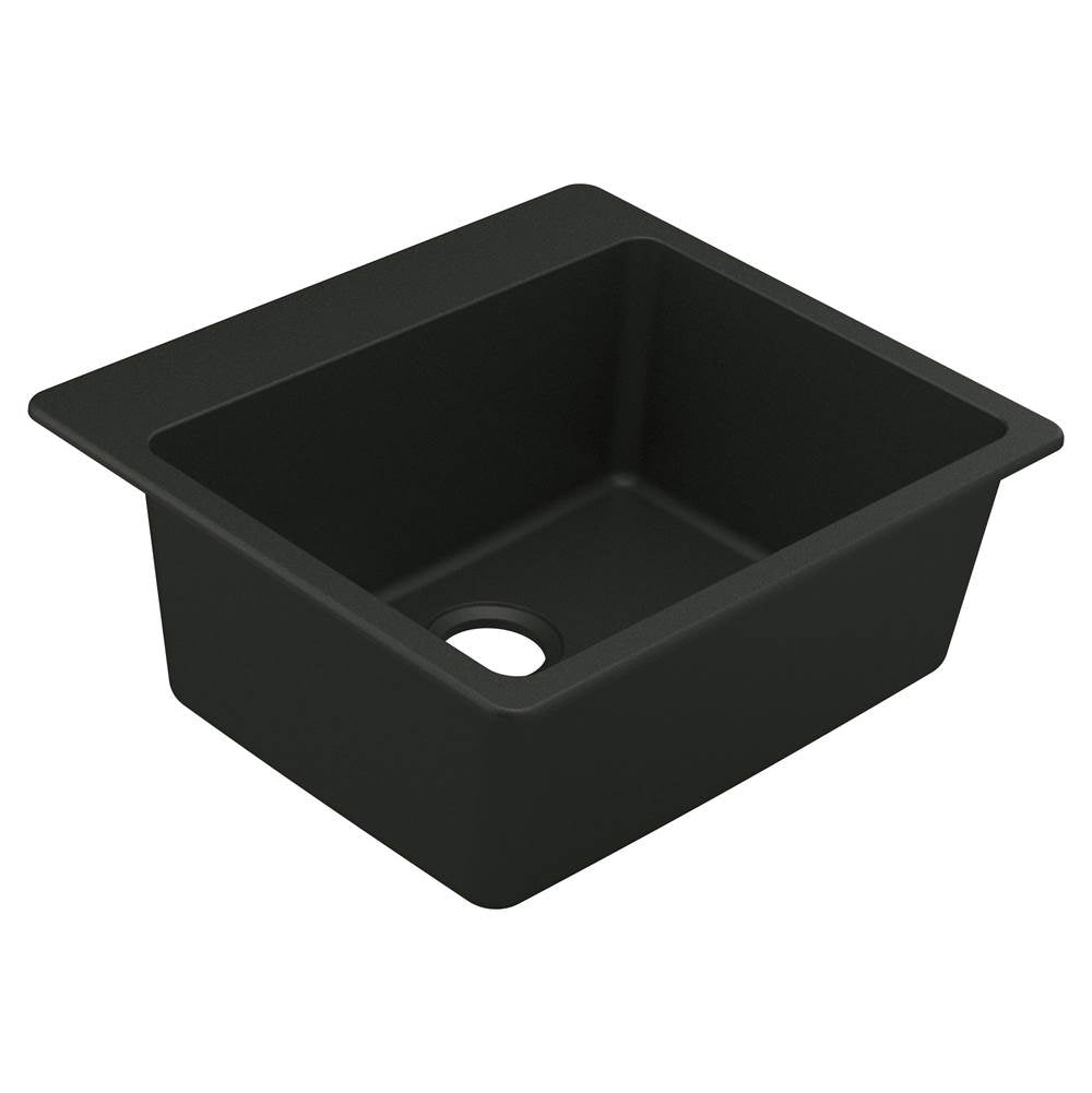 Moen - 25-Inch Wide x 9.5-Inch Deep Dual Mount Granite Single Bowl Kitchen or Bar Sink, Black - Black