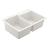 Moen - 33-Inch Wide x 9.5-Inch Deep Dual Mount Granite Double Bowl Kitchen Sink, White - White