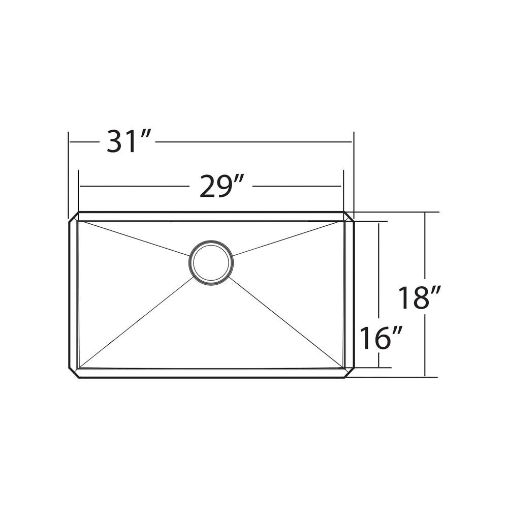 1800 Series 31-Inch x 18-Inch Undermount 18 Gauge Stainless Steel Kitchen Single Bowl Sink Stainless Steel