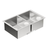 1800 Series Stainless Steel 29'' x 18'' 18 Gauge Double Bowl Sink Center Drain