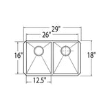 1800 Series Stainless Steel 29'' x 18'' 18 Gauge Double Bowl Sink Center Drain