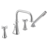 Moen - Colinet Two Handle Deck-Mount Roman Tub Faucet Trim with Cross Handles and Handshower, Valve Required, in Chrome - Chrome