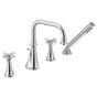 Moen - Colinet Two Handle Deck-Mount Roman Tub Faucet Trim with Cross Handles and Handshower, Valve Required, in Chrome - Chrome