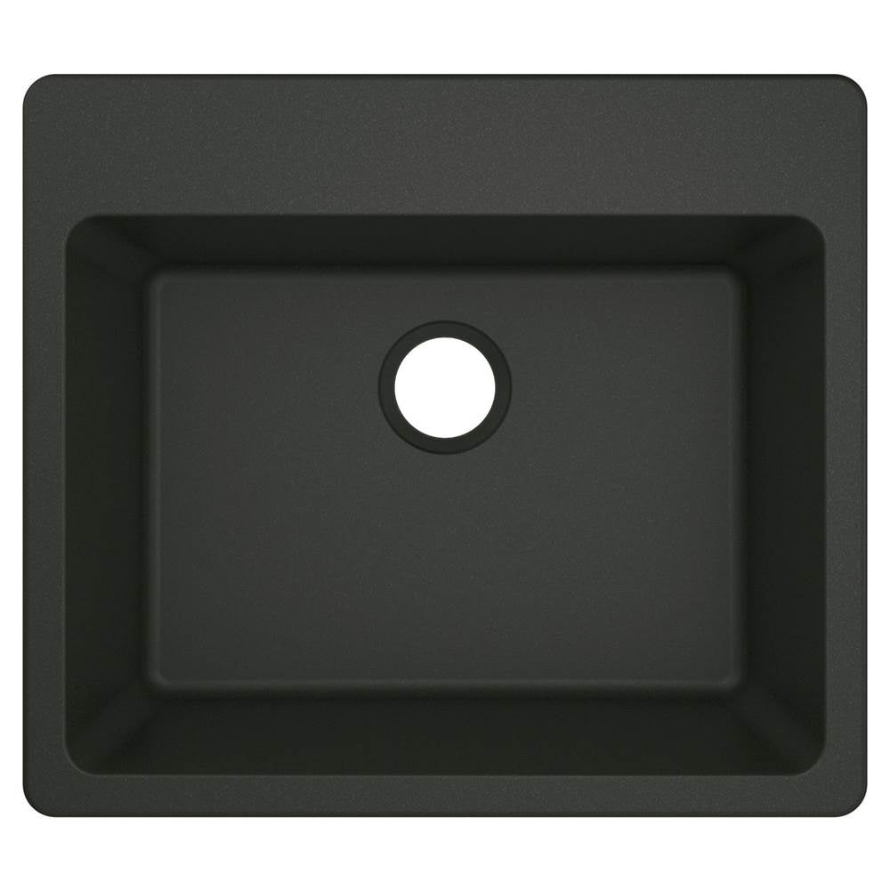 25-Inch Wide x 9.5-Inch Deep Dual Mount Granite Single Bowl Kitchen or Bar Sink, Black