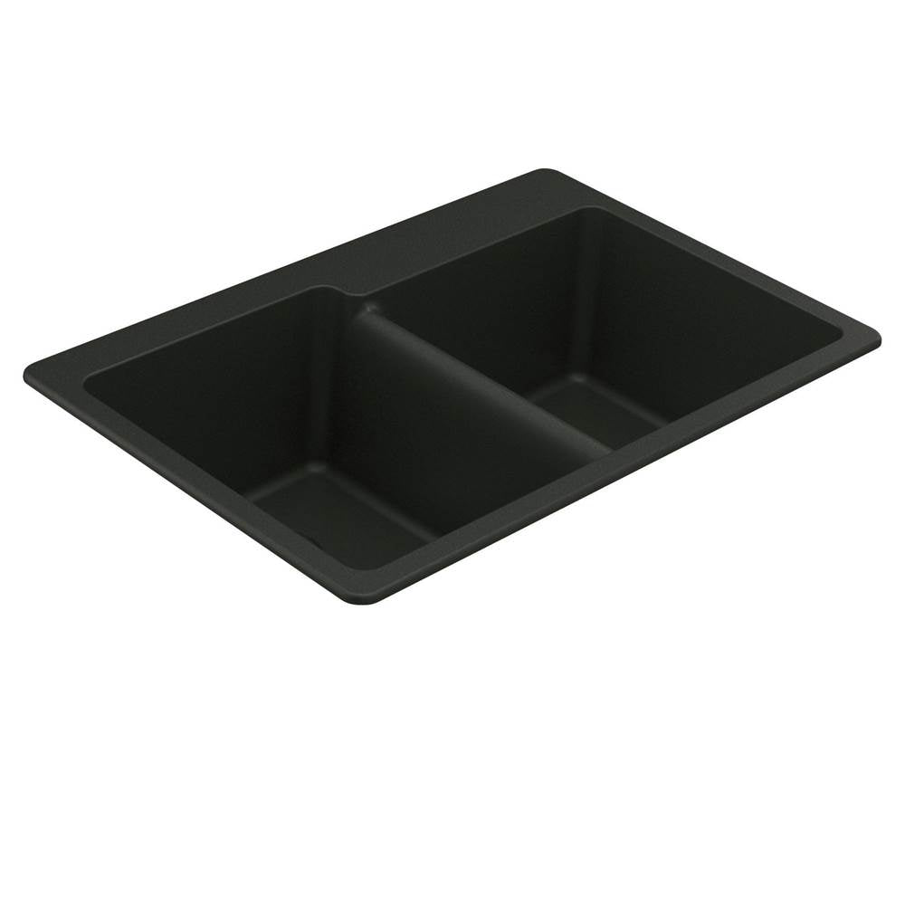 33-Inch Wide x 9.5-Inch Deep Dual Mount Granite Double Bowl Kitchen Sink, Black