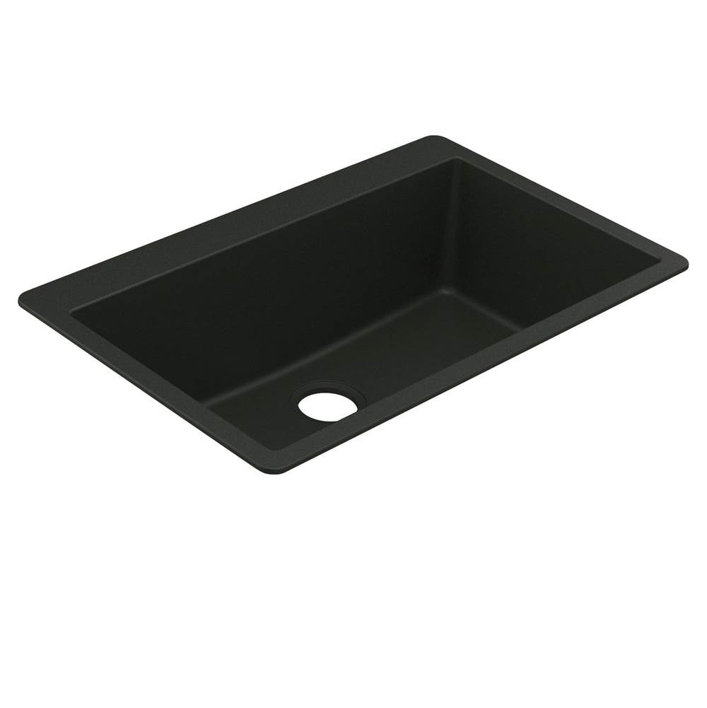 33-Inch Wide x 9.5-Inch Deep Dual Mount Granite Single Bowl Kitchen Sink, Black