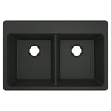 33-Inch Wide x 9.5-Inch Deep Dual Mount Granite Double Bowl Kitchen Sink, Black