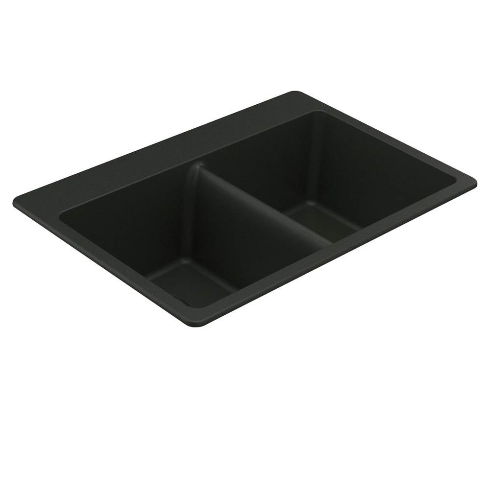 33-Inch Wide x 9.5-Inch Deep Dual Mount Granite Double Bowl Kitchen Sink, Black