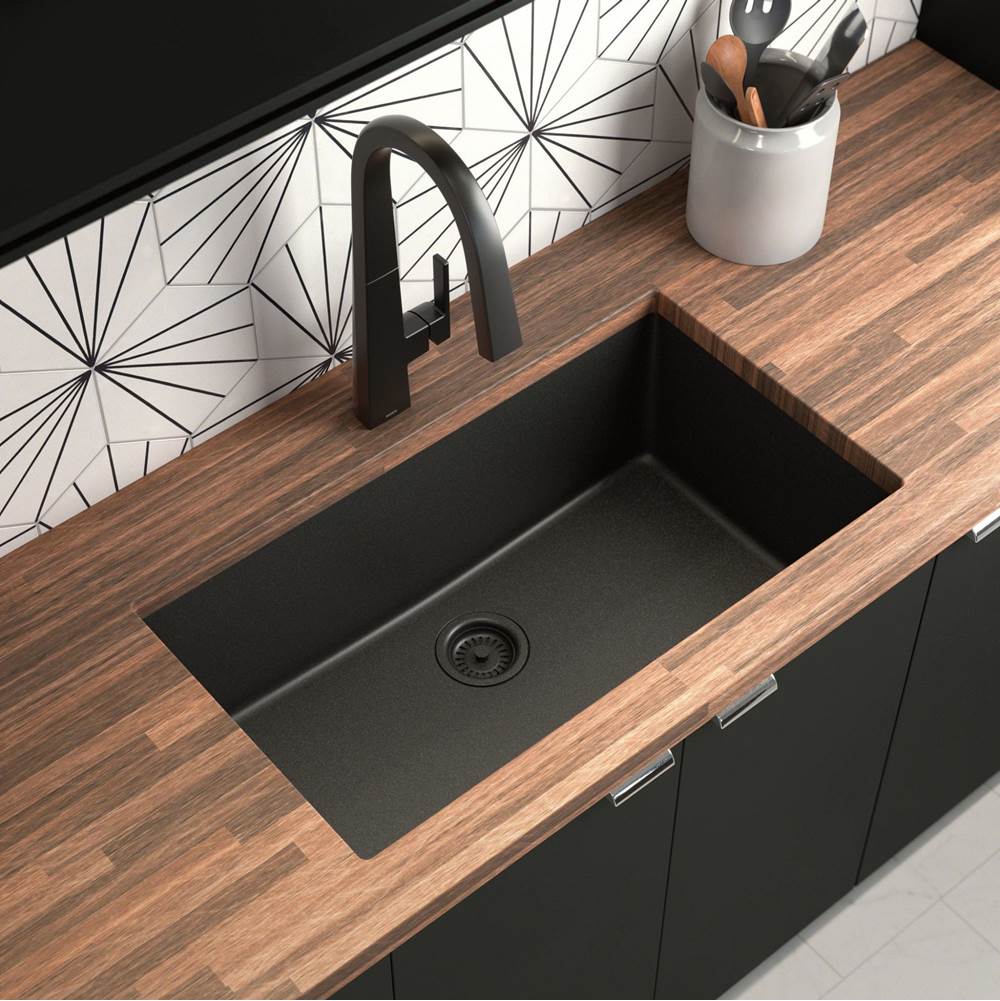 33-Inch Wide x 9.5-Inch Deep Undermount Granite Single Bowl Kitchen Sink, Black