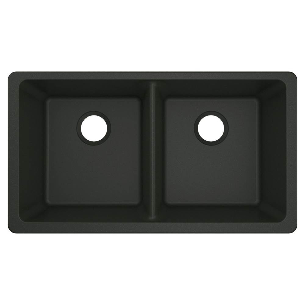 33-Inch Wide x 9.5-Inch Deep Undermount Granite Double Bowl Kitchen Sink, Black