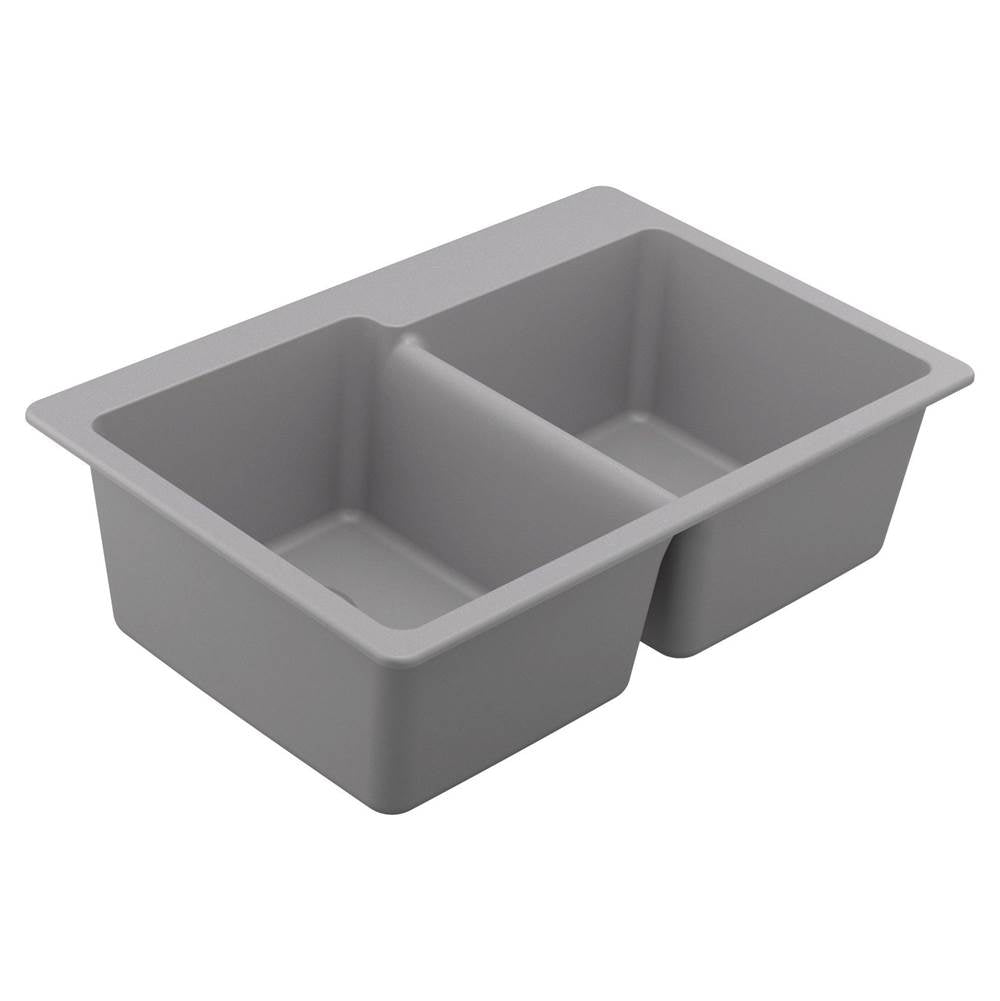 33-Inch Wide x 9.5-Inch Deep Dual Mount Granite Double Bowl Kitchen Sink, Black