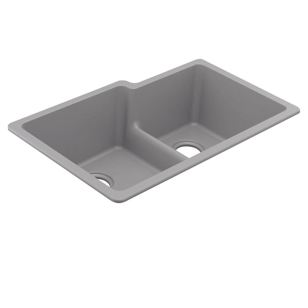 33-Inch Wide x 9.5-Inch Deep Low-Divide Undermount Granite Double Bowl Kitchen Sink, Gray