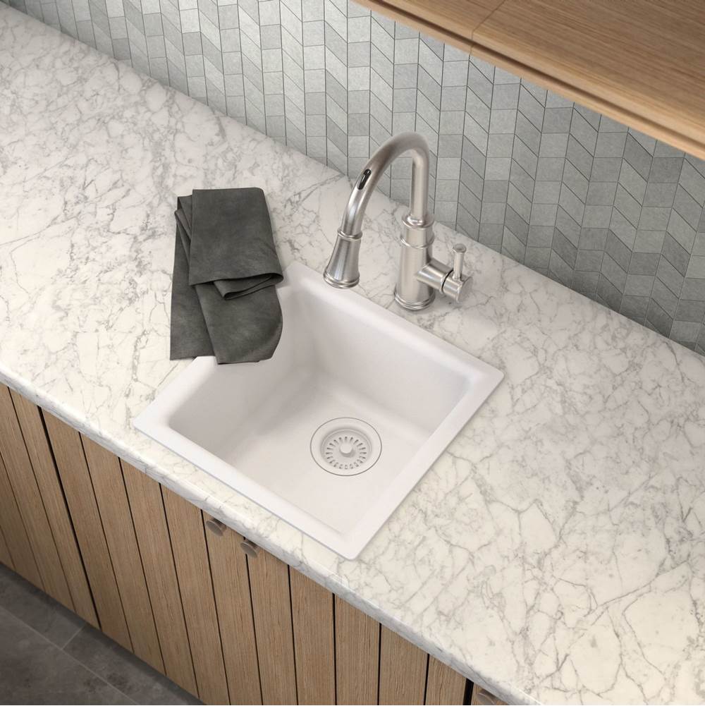 15.75-Inch Wide x 7-Inch Deep Dual Mount Granite Single Bowl Kitchen or Bar Sink, Black