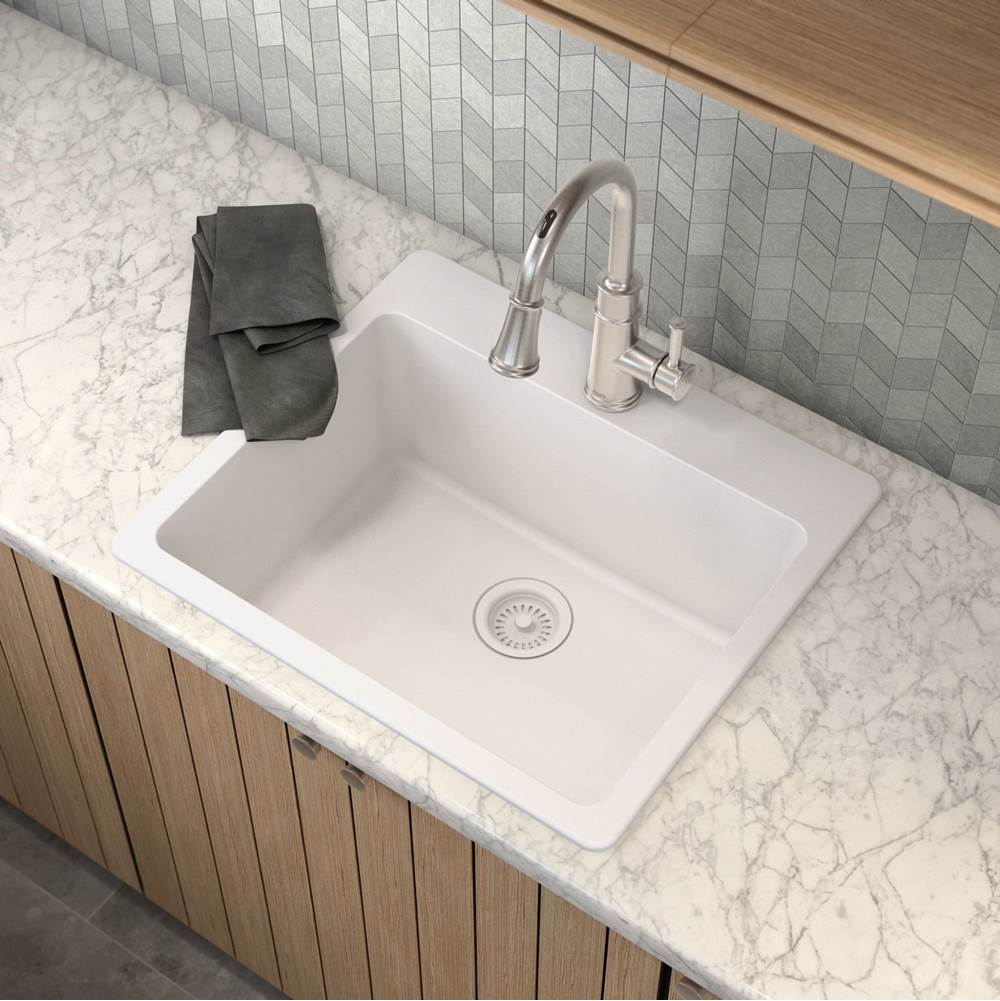 25-Inch Wide x 9.5-Inch Deep Dual Mount Granite Single Bowl Kitchen or Bar Sink, Black