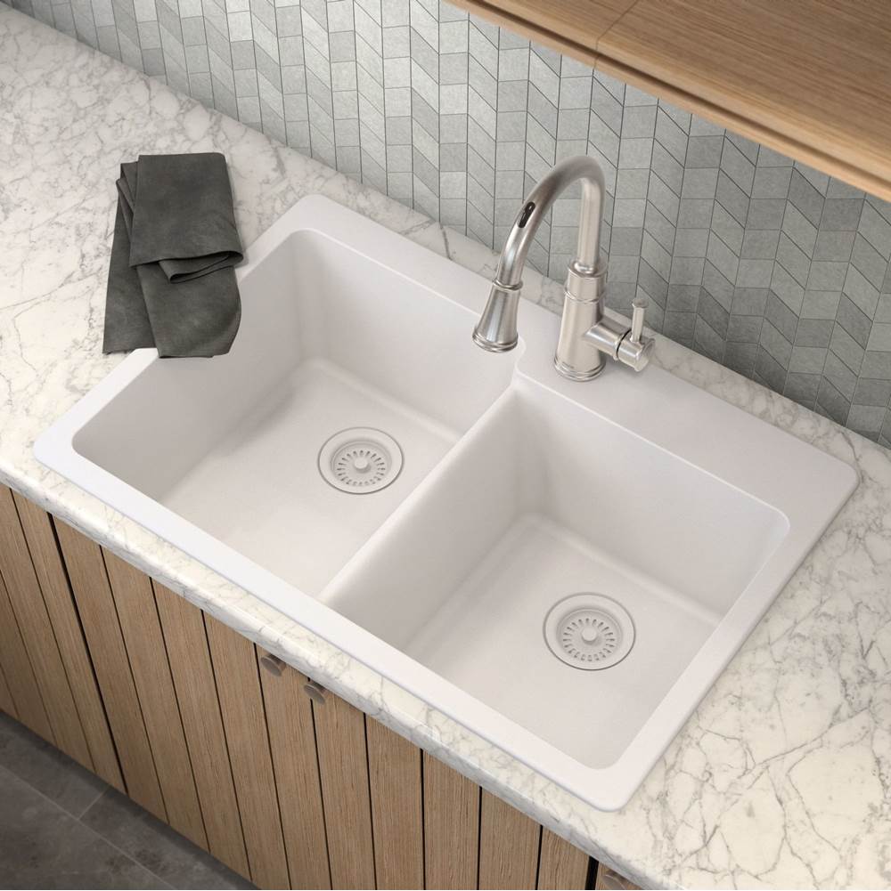 33-Inch Wide x 9.5-Inch Deep Dual Mount Granite Double Bowl Kitchen Sink, Black