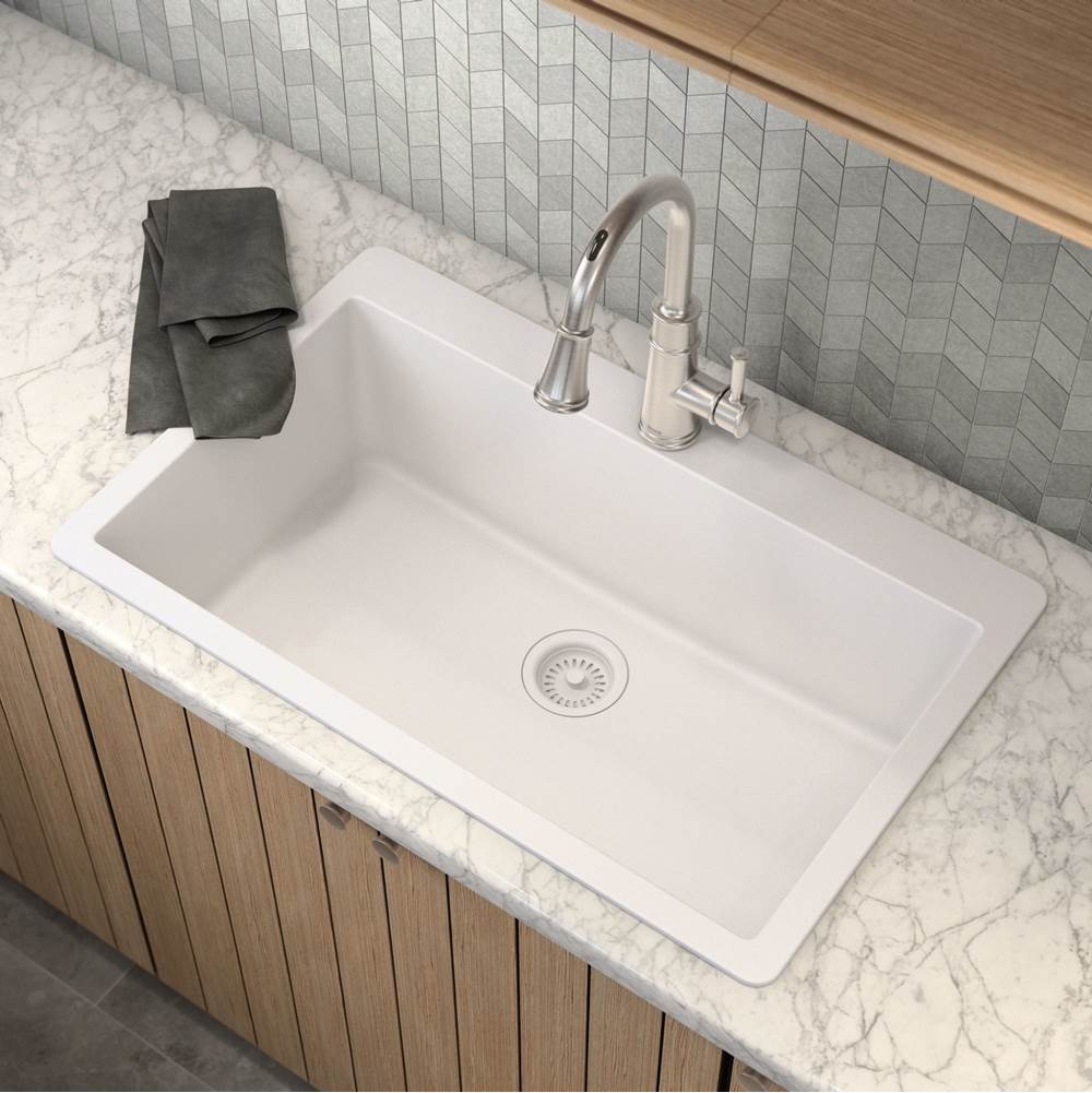 33-Inch Wide x 9.5-Inch Deep Dual Mount Granite Single Bowl Kitchen Sink, Black