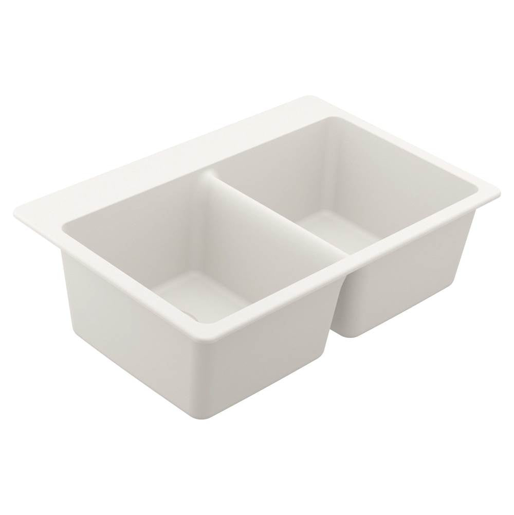 33-Inch Wide x 9.5-Inch Deep Dual Mount Granite Double Bowl Kitchen Sink, Black