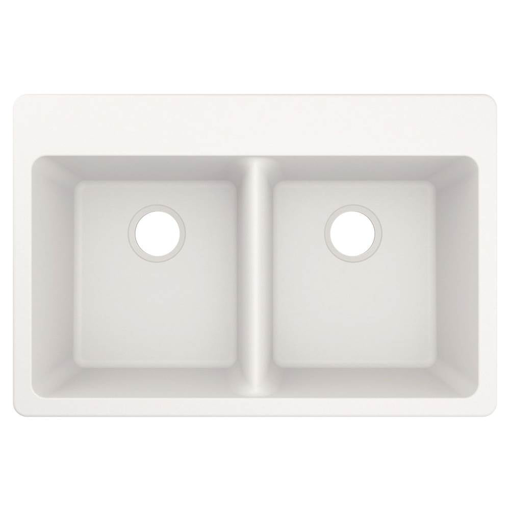 33-Inch Wide x 9.5-Inch Deep Dual Mount Granite Double Bowl Kitchen Sink, Black