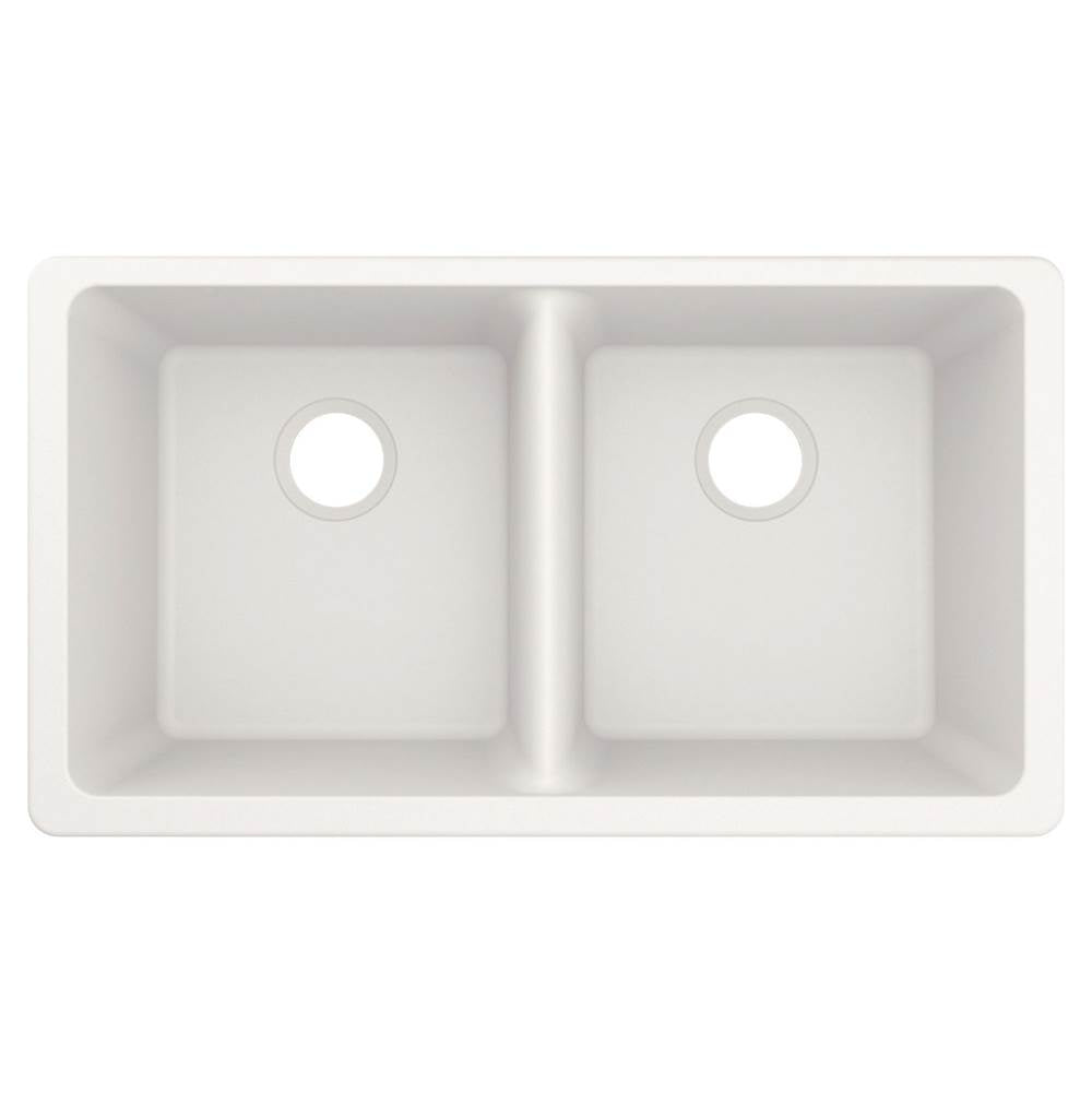 33-Inch Wide x 9.5-Inch Deep Undermount Granite Double Bowl Kitchen Sink, White
