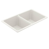 33-Inch Wide x 9.5-Inch Deep Undermount Granite Double Bowl Kitchen Sink, White