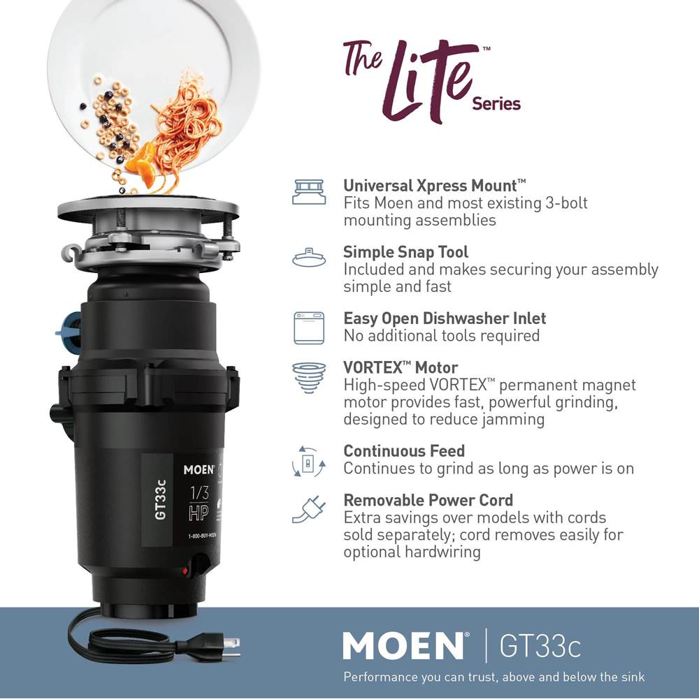 Moen Lite Series 1/3HP Garbage Disposal with Fast Track Install