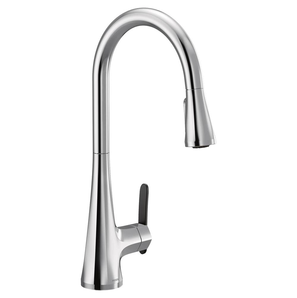 Moen - Sinema Single-Handle Pull-Down Sprayer Kitchen Faucet with Power Clean and 2 Handle Options in Chrome - Chrome