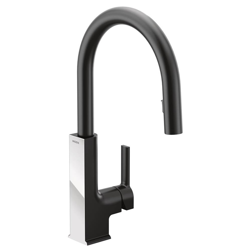 Moen - STO One-Handle High Arc Pulldown Modern Kitchen Faucet with Power Clean, Matte Black and Chrome - Matte Black, Chrome
