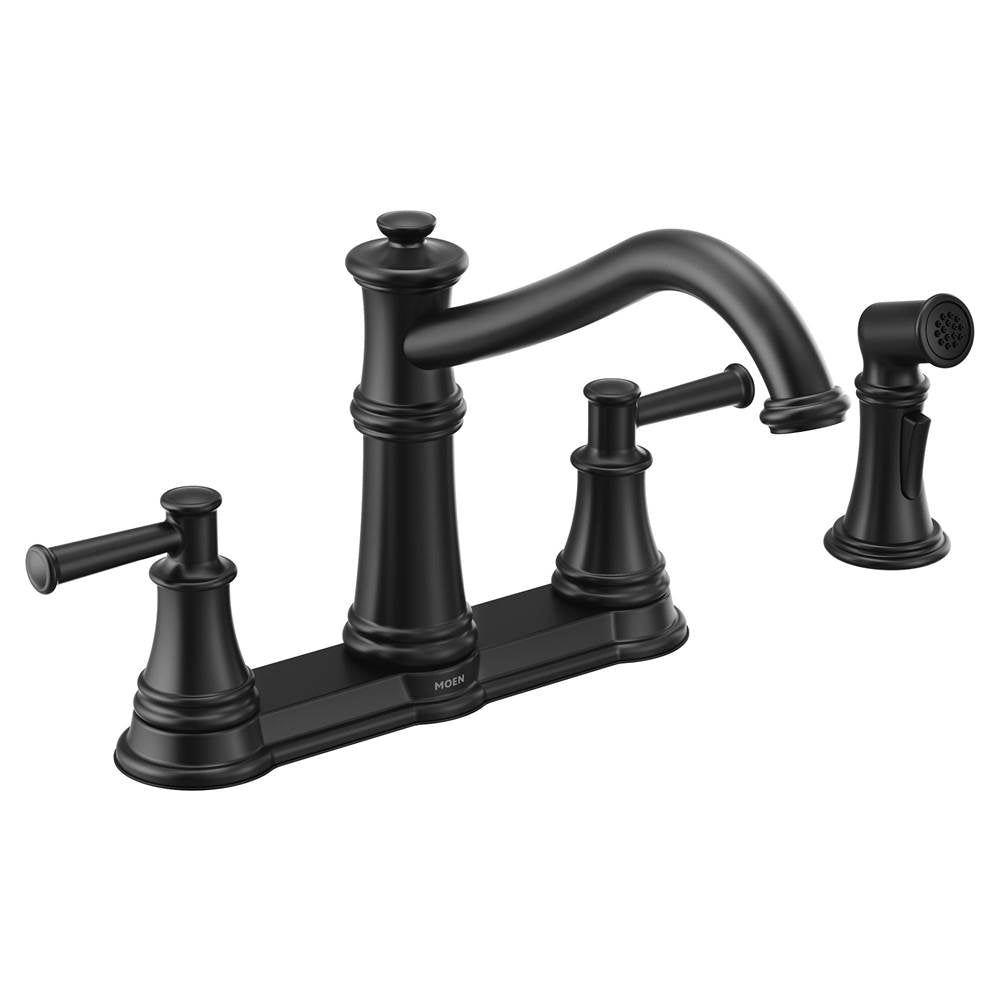 Moen - Belfield High-Arc 2-Handle Standard Kitchen Faucet with Side Sprayer in Matte Black - Matte Black